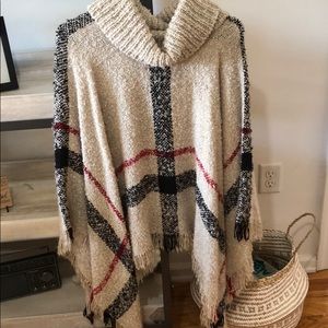 Plaid sweater poncho